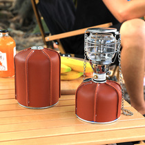 Outdoor Flat Gas Tank Leather Jacket Camping Alpine Gas Tank Protective Jacket Retro Camping Petrol Lamp Tank Antico insulation PU sleeve