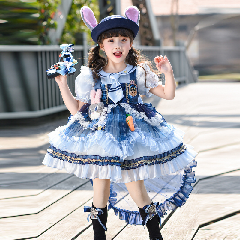 Girls' Bunny Police Officer Children's Clothing Princess Dress Summer Dress Zootopia Girl Judy Lolita