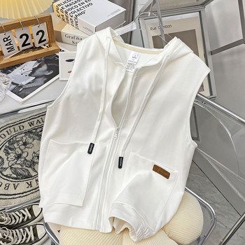 Zipper korean regular hooded sleeveless vest