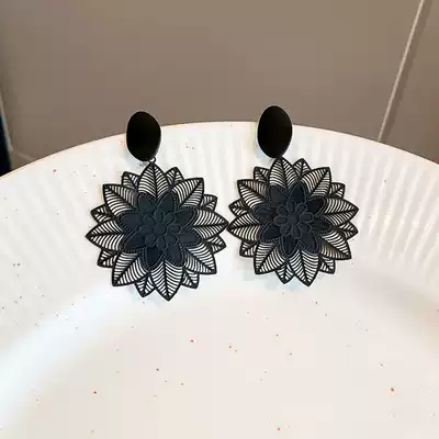 925 Silver Needle Korean Exaggerated Forest Black Flower Earrings Super Immortal Girl Temperament Net Red ins Ears Women