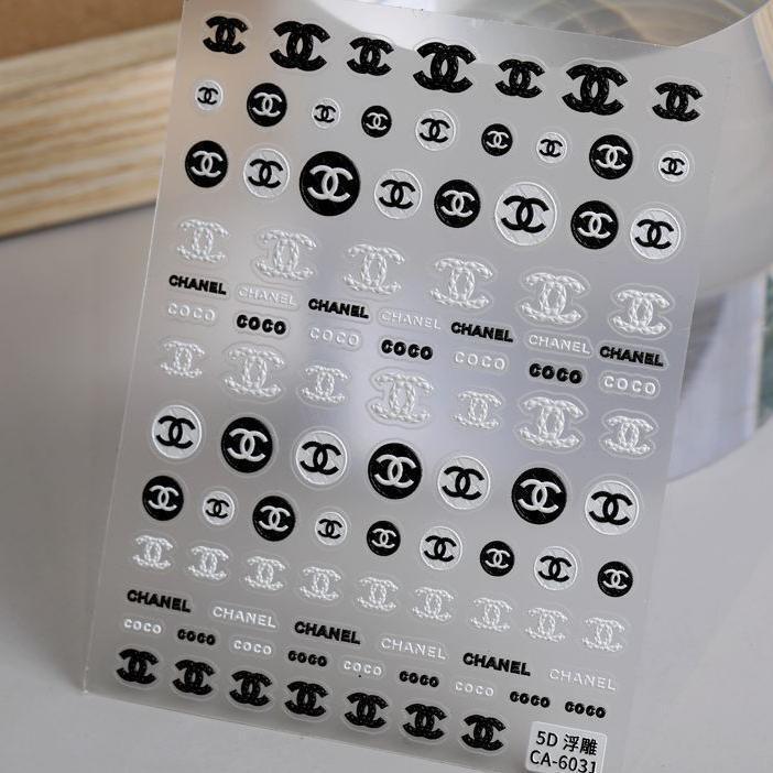Internet Celebrity Chanel-Style Nail Stickers Flat Adhesive European and American Light Luxury Trendy Brand Logo Nail Stickers Accessories Ca Style