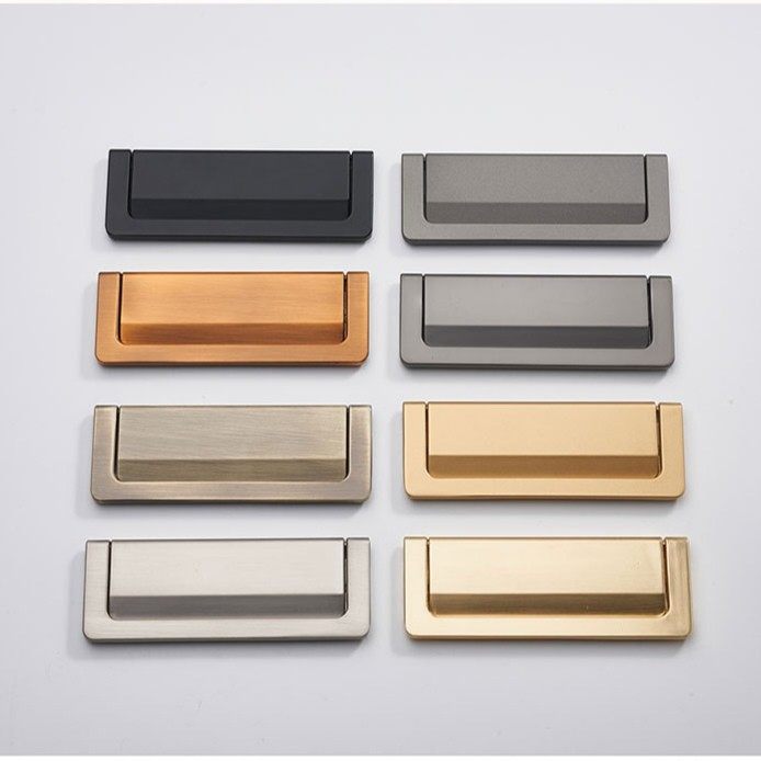 Flat invisible handle gold silver color black drawer small handle custom wardrobe hardware zinc alloy solid handle