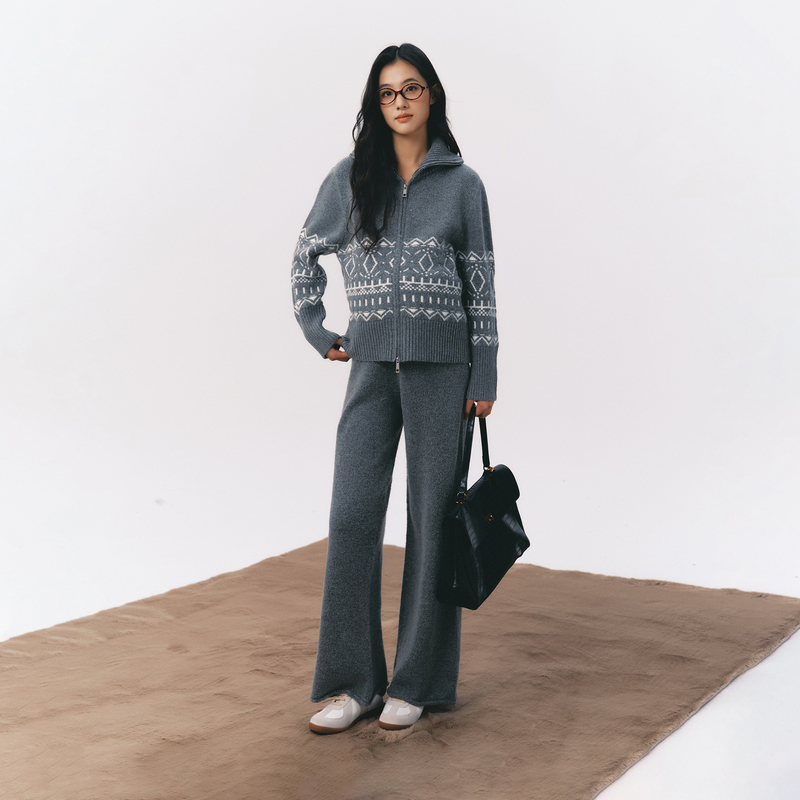 Bellywear Maternity Wear, High-End, Stylish during Pregnancy, Preppy Gray Cardigan and Pants Autumn Outfit Set