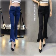 Quần ống loe nữ xuân hè 2017 mới của phụ nữ phiên bản Hàn Quốc của quần jeans cạp cao cạp cao màu đen quần thủy triều