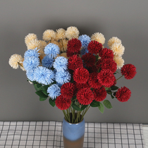 Simulation flower 3 Fork Big head thorn ball chrysanthemum Green Flower Wedding Silk Flower Road lead flower arrangement small hydrangea ping pong chrysanthemum