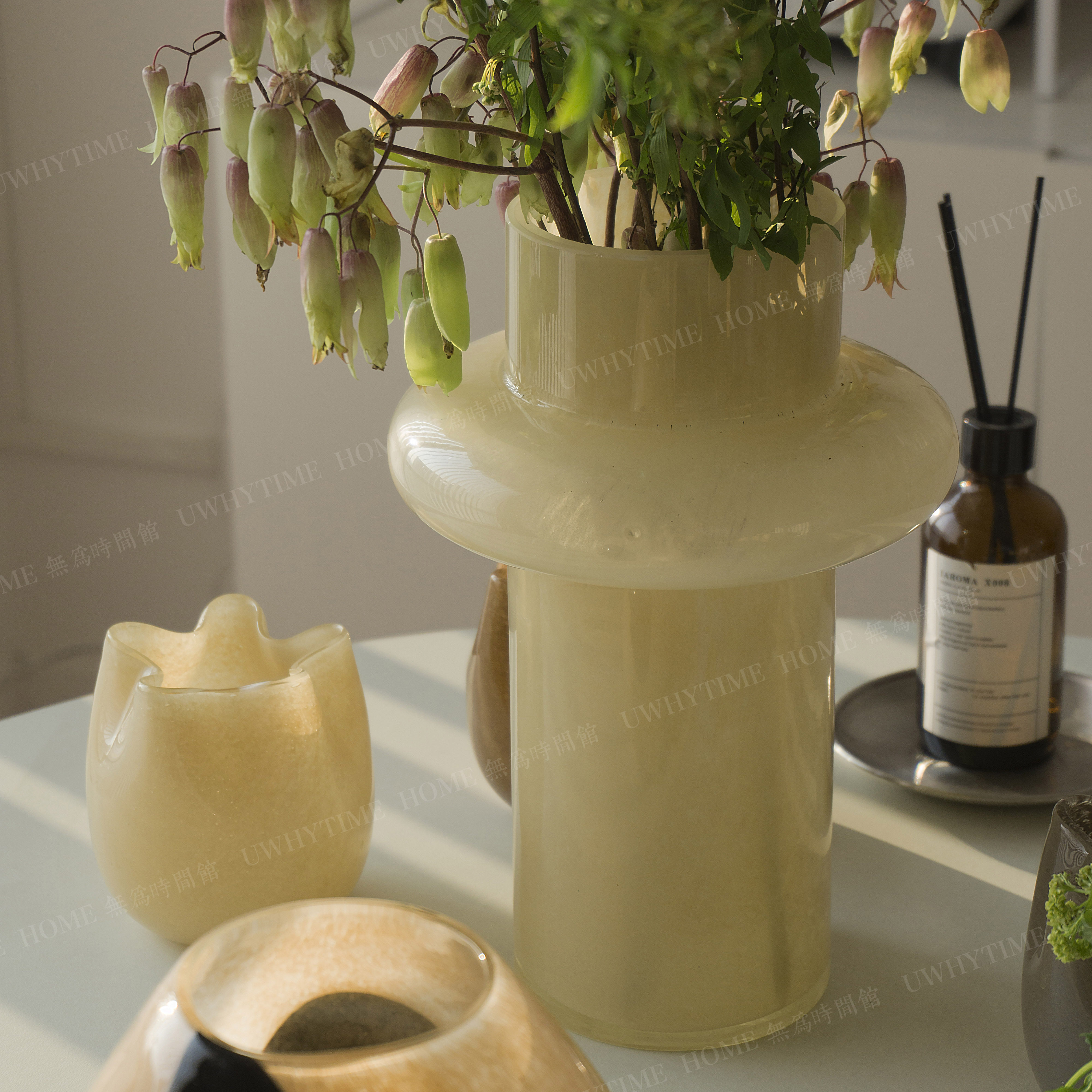 uwhytime medieval glass vases milk jade color rice yellow cross style oriental retro advanced art floras