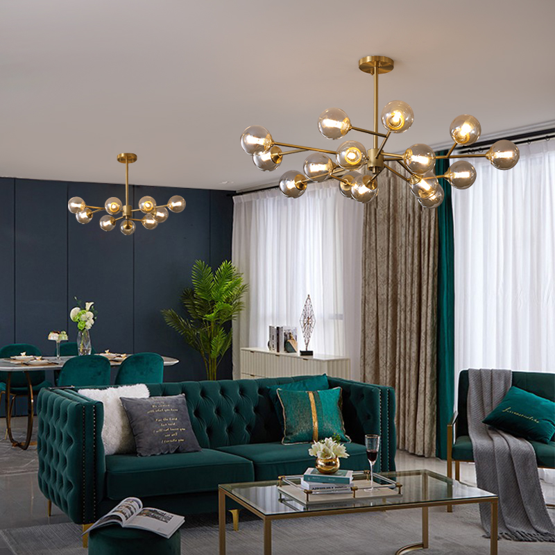 All copper Nordic light luxury living room chandelier Net red dining room bedroom simple atmosphere Nordic lamps magic bean molecular lamps