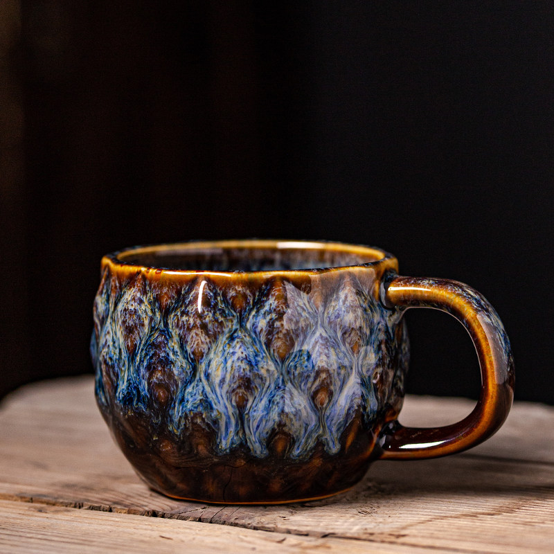 Japanese retro-Mark cup kiln changed glaze large capacity ceramic household water cup office drink cup personality