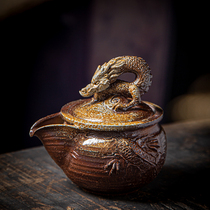 Orphan hand-made wood-fired panlong vase pot pure handmade raw ore hand-grasped pot rough pottery single pot lid bowl tea