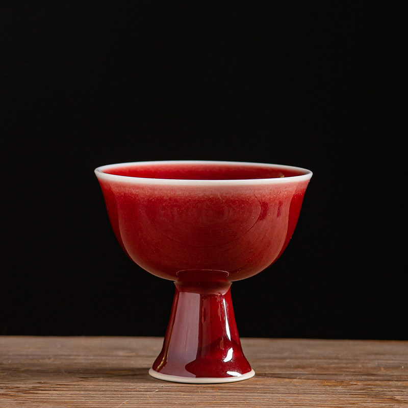 Jingdezhen Ronggla Red glass hand ceramic kung fu tea cup cup high foot swipe red single owner cup