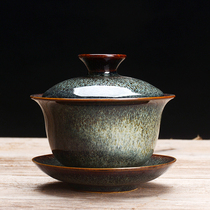 Kiln Change Jianzhan Tianmu Glaze Sancai Cover Bowl Tea Cup Tea Bowl Ceramic Kung Fu Tea Home Large Personality Tea