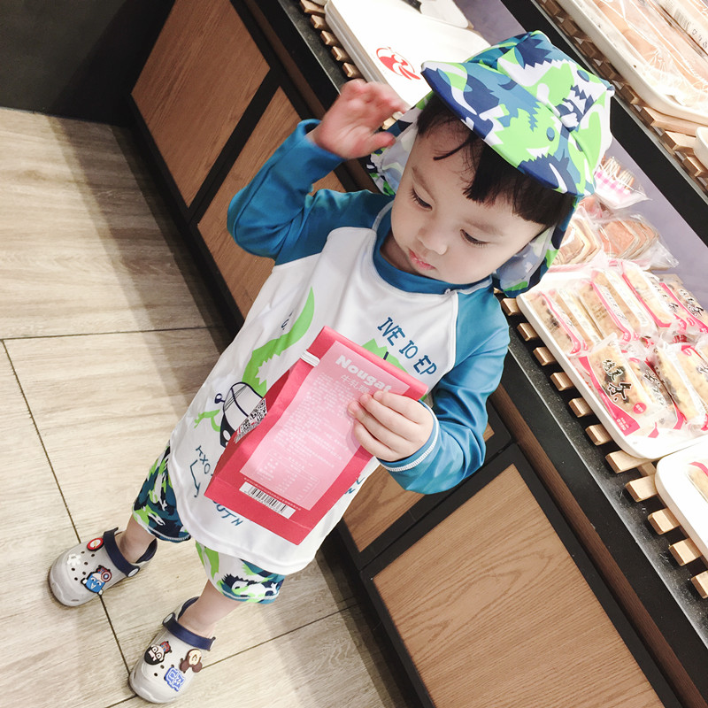 Hàn Quốc Han Fanzhong cậu bé lớn chia áo tắm Em bé bơi bộ đồ lướt sóng đẹp trai tắm nắng khủng long bộ đồ bơi xẻ cho bé gái