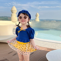 Korean Korean Edition Girls Navy retro split swimsuit Yang baby princess French vacation hot spring swimsuit