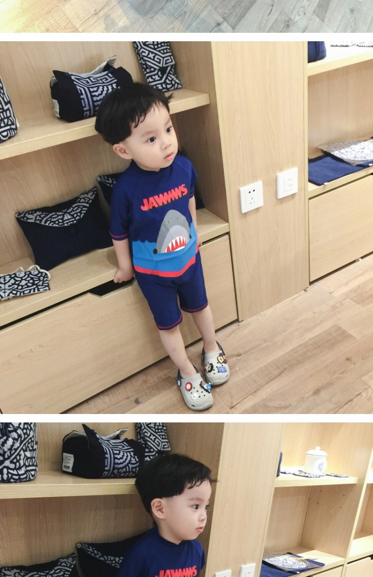 Áo tắm trẻ em một mảnh của Hàn Quốc áo tắm cá mập chống tia cực tím cho bé - Bộ đồ bơi của Kid đồ bơi elsa