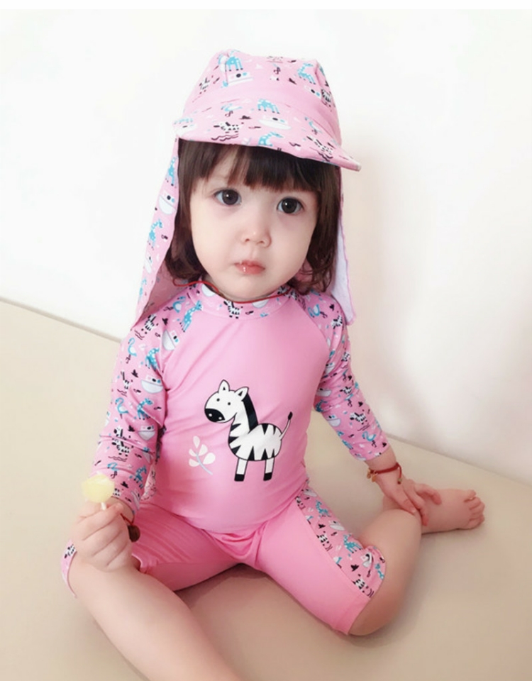 Korea Han Fan Children Đồ bơi cho bé gái Zebra Zebra Kem chống nắng UV Baby Warm Spa Bộ đồ tắm đồ bơi bé gái