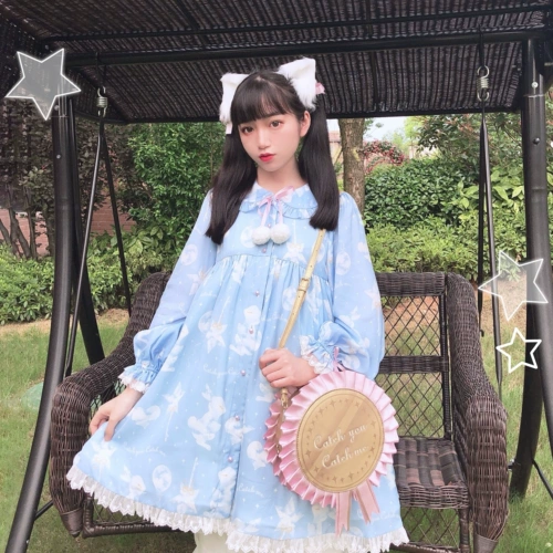 Catch you Catch me Оригинальный лонгслив, платье, стиль Лолита, А-силуэт, Lolita OP