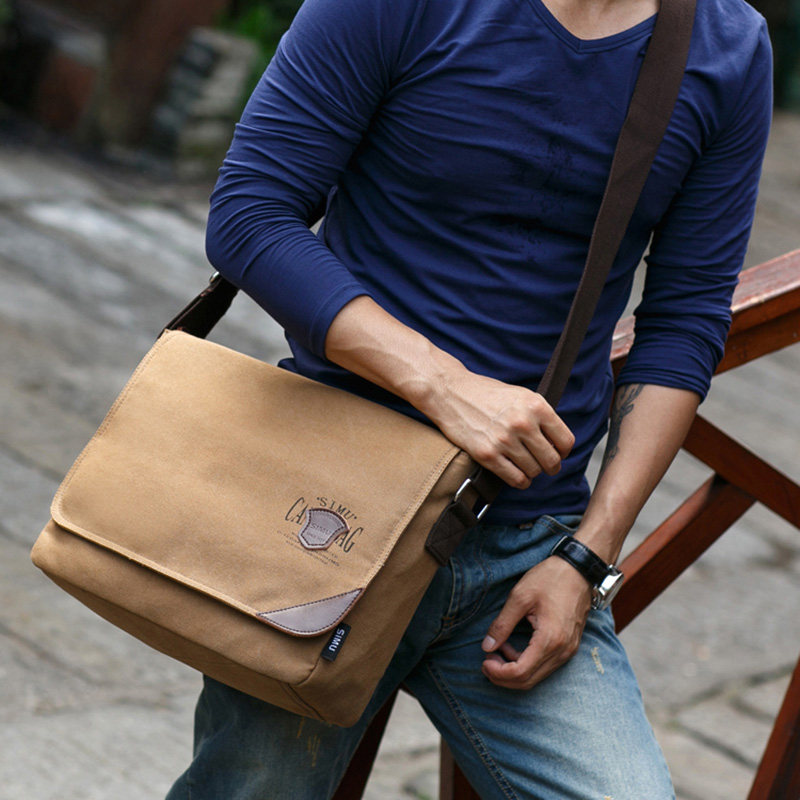 Retro Single Shoulder Bag Men's Bag Casual Canvas Single Shoulder Sloped Satchel Satchel Bag SportsBau Sport Twill Briefcase Boomer