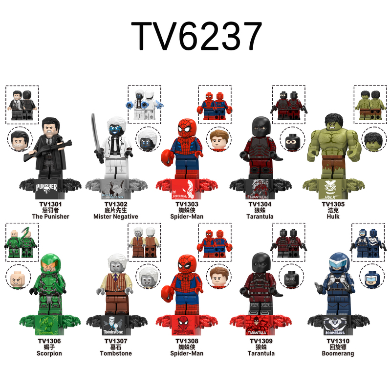 Tv6237 Super Hero Spider-Man Scorpion Hulk Assembling Building Blocks Mini Figures Children's Toys Tv6238