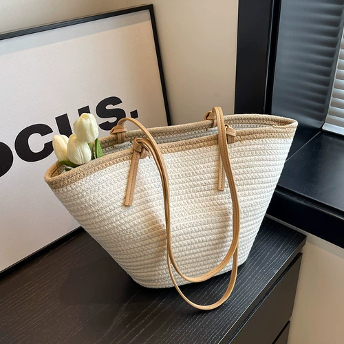 Вместительная и большая плетеная соломенная сумка через плечо, пляжная сумка на одно плечо, в западном стиле