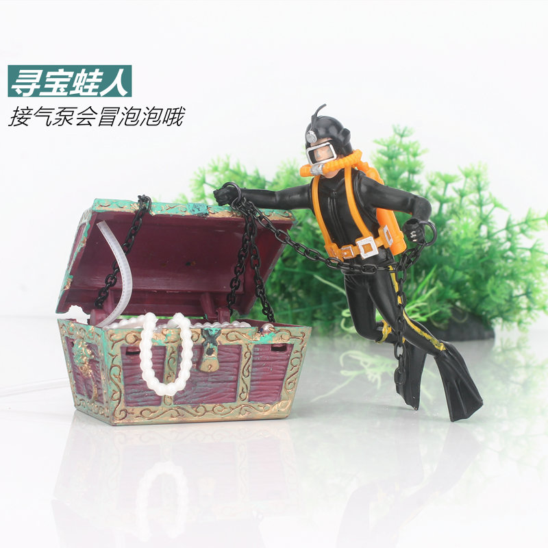 Fish tank decoration treasure hunt frog man diver landscape decoration aquarium set treasure box oxygen pump pneumatic spit