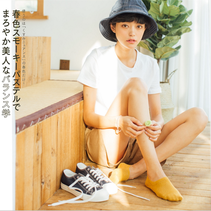 Pure cotton female invisible socks basic shallow mouth socks loose mouth solid color cotton socks HENNY RUE couple socks 1801