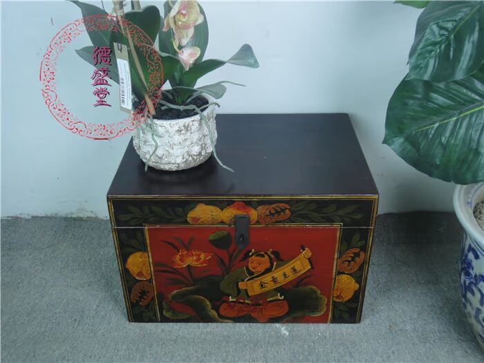 Các đồ vật cũ của Deshengtang có các nhân vật được vẽ bằng gỗ rắn, kho báu may mắn Jinzusheng sen cổ quần áo hộp đồ trang trí cũ - Cái hộp hộp gỗ nhỏ