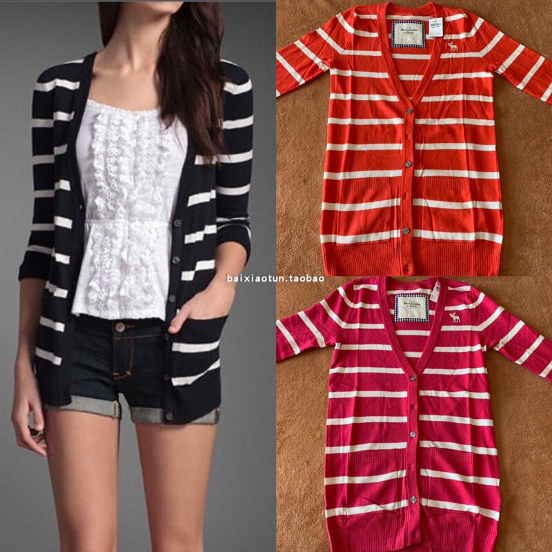 Abercrombie Fitch Af Women's Striped Cardigan Plaid Sweater Knitwear V-Neck Commuter Style in Stock Abercrombie Fitch Af Women's Striped Cardigan Plaid Sweater Knitwear V-Neck Commuter Style in Stock