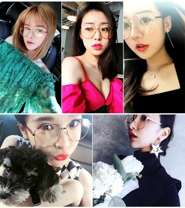 Net khung lớn màu đỏ rung kính nam thủy tinh mặt phẳng đồng bằng mặt lớn Mặt tròn mặt nhỏ khung gầy kính thời trang nam