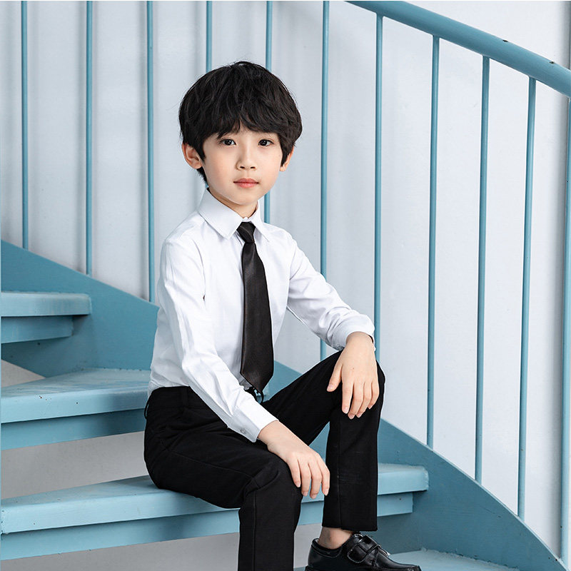 Children's white shirts long-sleeved school uniforms boys' spring and summer 2022 new Western style handsome middle-aged children's short-sleeved shirts