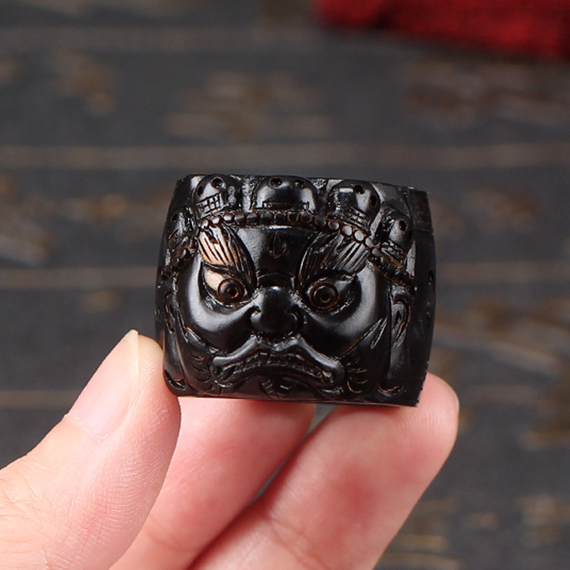 海柳艺术雕刻珊瑚哑光戒指扳指满血纹《招财貔貅》W-R50内径21mm