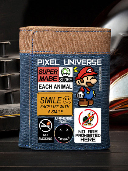 超级马里奥钱包男帆布竖款时尚潮流学生少年游戏卡通动漫周边卡包