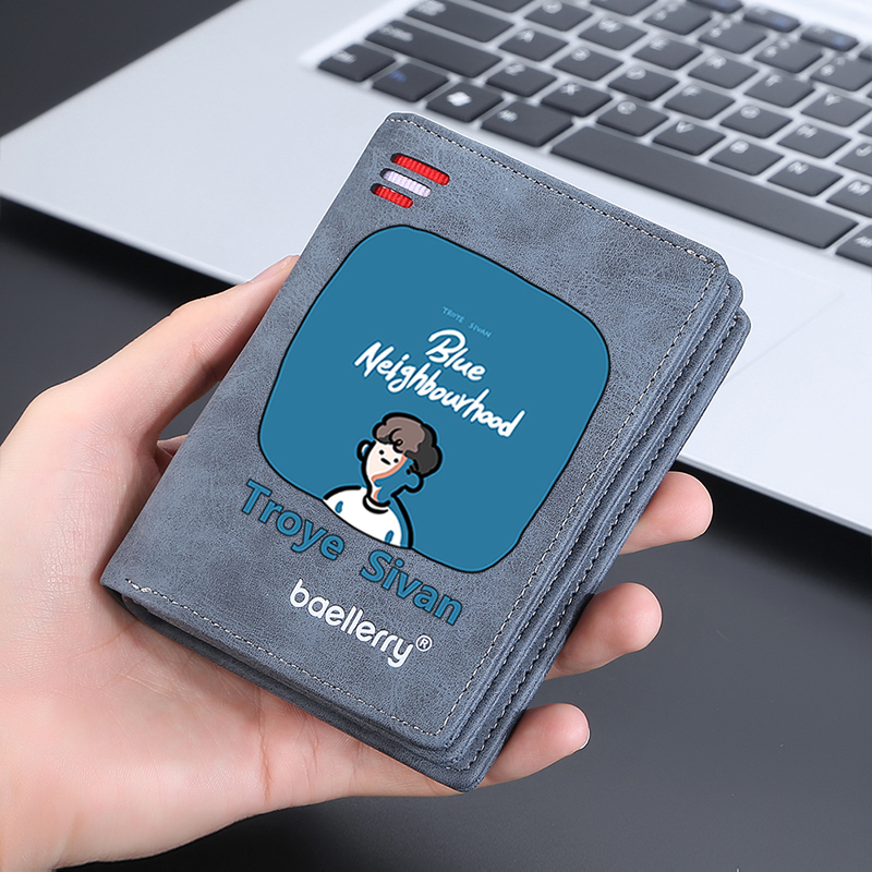 Troye Xihwen Men's Wallet Trendy Brand Student Short Wallet Anti-Magnetic Zipper Multi-Card Slot Integrated Driver's License Wallet Troye Xihwen Men's Wallet Trendy Brand Student Short Wallet Anti-Magnetic Zipper Multi-Card Slot Integrated Driver's License Wallet