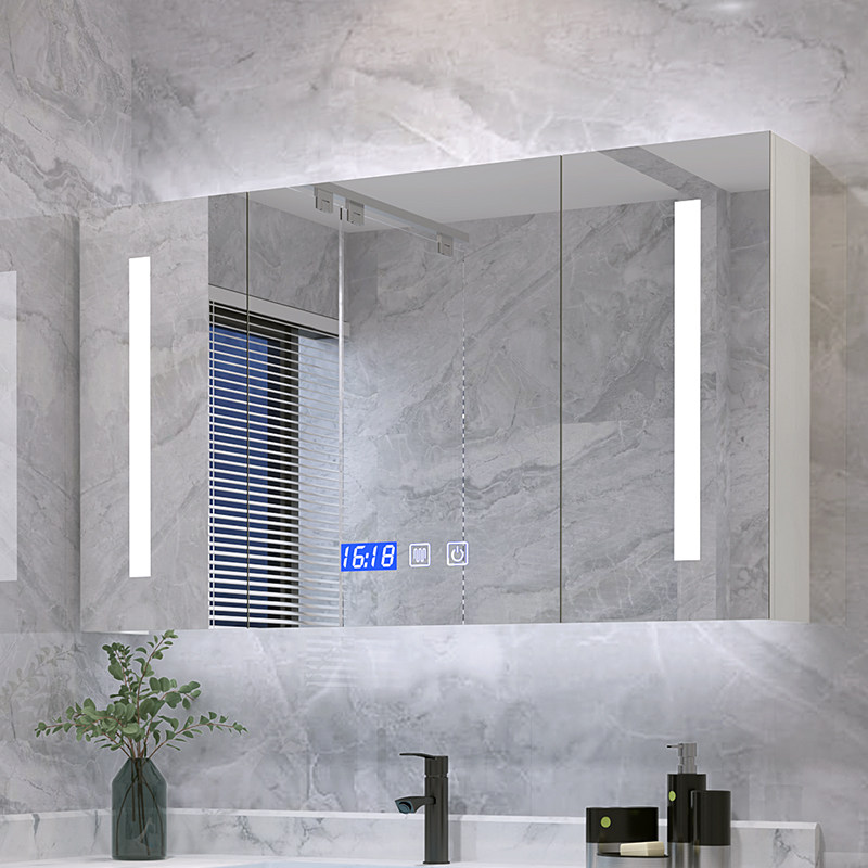 Smart bathroom mirror cabinet hanging wall style with light make-up room Full wall-mounted mirror solid wood storage lens separate mirror case