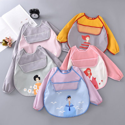 Full Body Waterproof Autumn/Winter Baby Hood Clothing Illustrations Art Windy Children Waterproof Anti-Dress Eating Clothes Baby Drawing Clothes