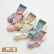 Autumn and winter New cute dinosaur coral velvet thick baby socks baby sleep socks in cross socks non-slip floor socks