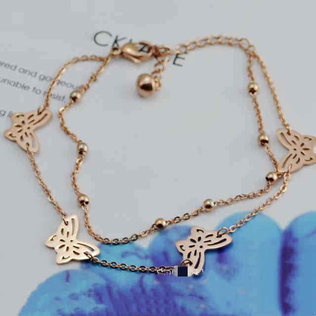 ຄົນອັບເດດ: double-layer hollow butterfly 18K rose gold anklet Japanese and Korean cold style versatile women's titanium steel anklet jewelry