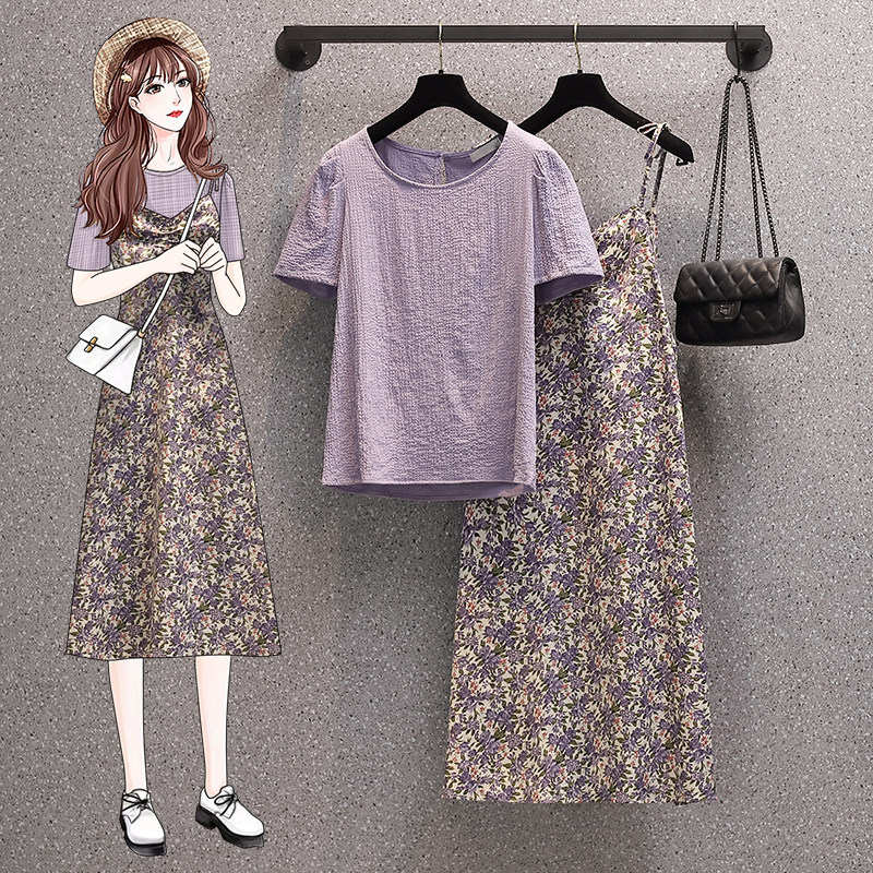 (Jo Meixi) 2021 Summer clothes large size for women's clothing for pregnant women with a loose foreign pie and a two-style suit dress