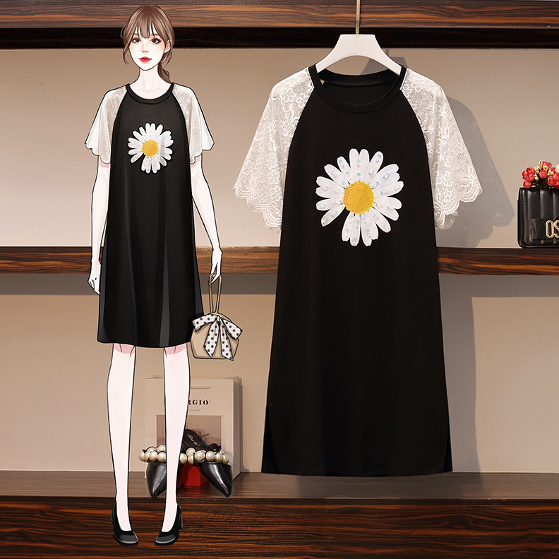 (Qiao Meixi) summer large size women's version Korean version of pure cotton daisy flower thin medium long version of maternity dress Han