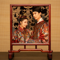 Family portrait ancient style photo frame Hanfu photo setting Square solid wood screen decoration frame frame