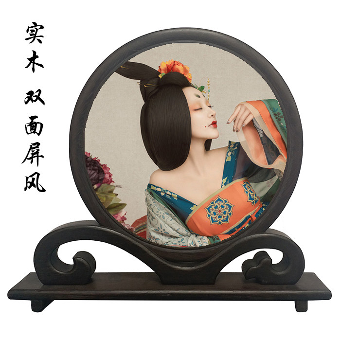 Photo gallery Chinese wedding dress photo swing table frame 10 12-inch retro solid wood round photo frame bifacial rotating phase frame