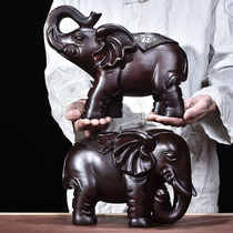 Wood Carving Elephant Pendulum A Pair Of Cash Gifts Livingroom Genguan Adornment Black Sandalwood Engraved Solid Wood Engraving