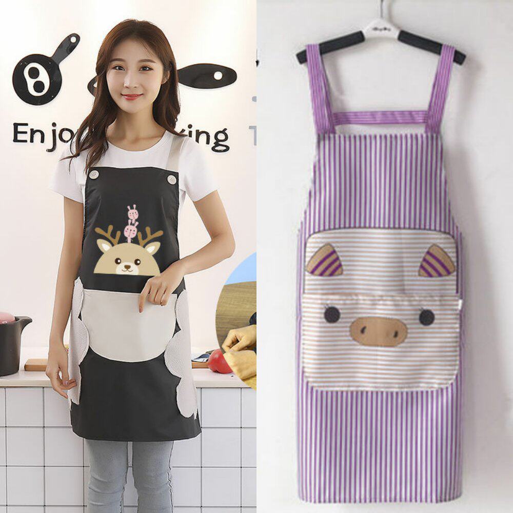 Household Pocket Apron Adult Kitchen Waterproof Oilproof Fashion Female Cooking Cover Work Korean Cute Male Bib 