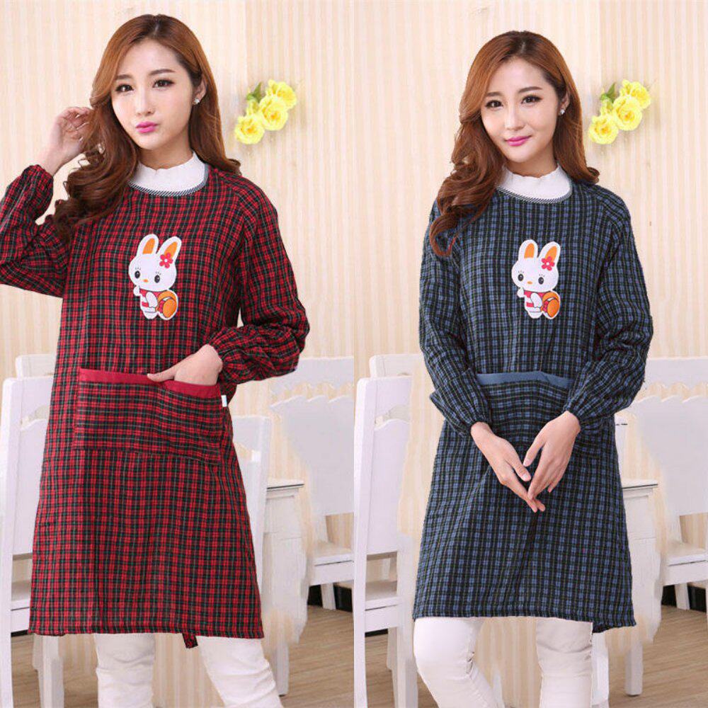 Long sleeve apron women anti-fouling and anti-oil adults male and female kitchen resistant to dirty pure cotton hood clothes Han version for work housework