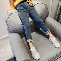 Tide girls jeans autumn new 2021 Korean version of foreign style children's children's letter leggings pants rubber bands