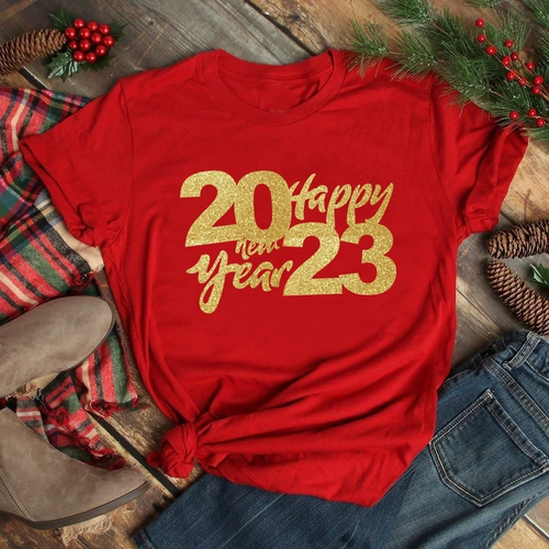 2023 С Новым годом T РУБАРТЫ Новый год счастливого короткого рукава T -Fore Red New Geard Happy Row