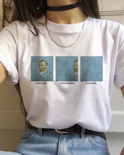 Новая внешняя торговля Tide Женская футболка Van Gogh Creative Van Gogh T -Fork Short -