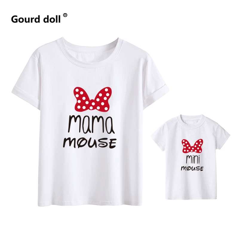 MAMA MOUSE и MINI MOUSE FAMILY THIRT Карикатура Карикатура Черная футболка с круглым вырезом для родителя