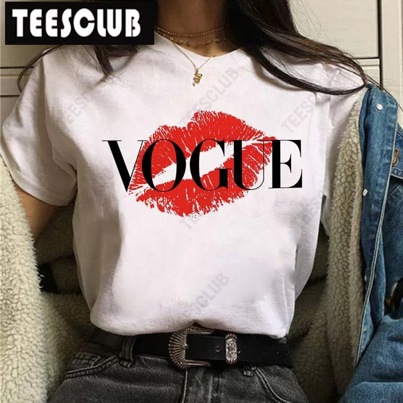 [Vogue Lip T Shirt Женская футболка с ярким принтом губ]