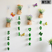 Letter floral pendant linen bag flocking green plant indoor wall hanging wall flower hanging basket Wall hanging wall decoration