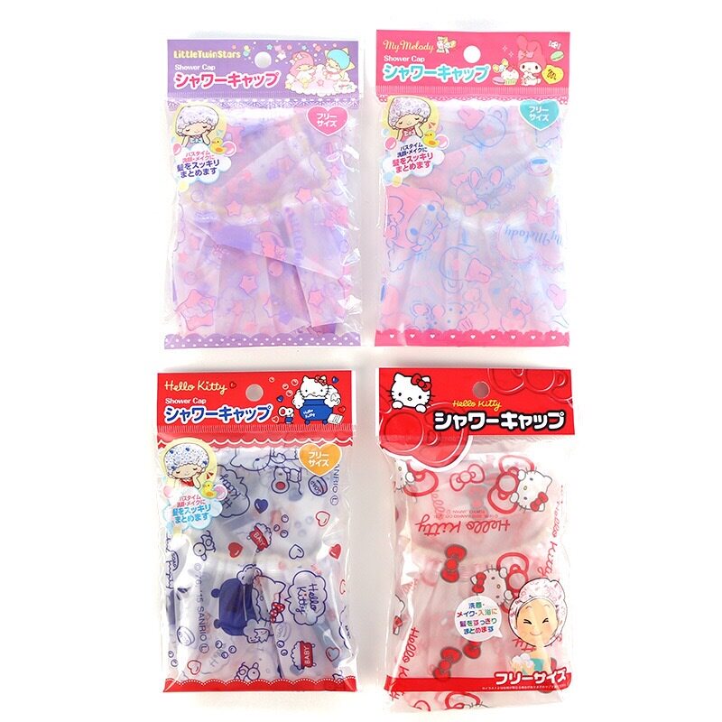 3 Japanese Daiso cartoon KITTY Gemini my melody environmental protection adult waterproof shower cap for bathing